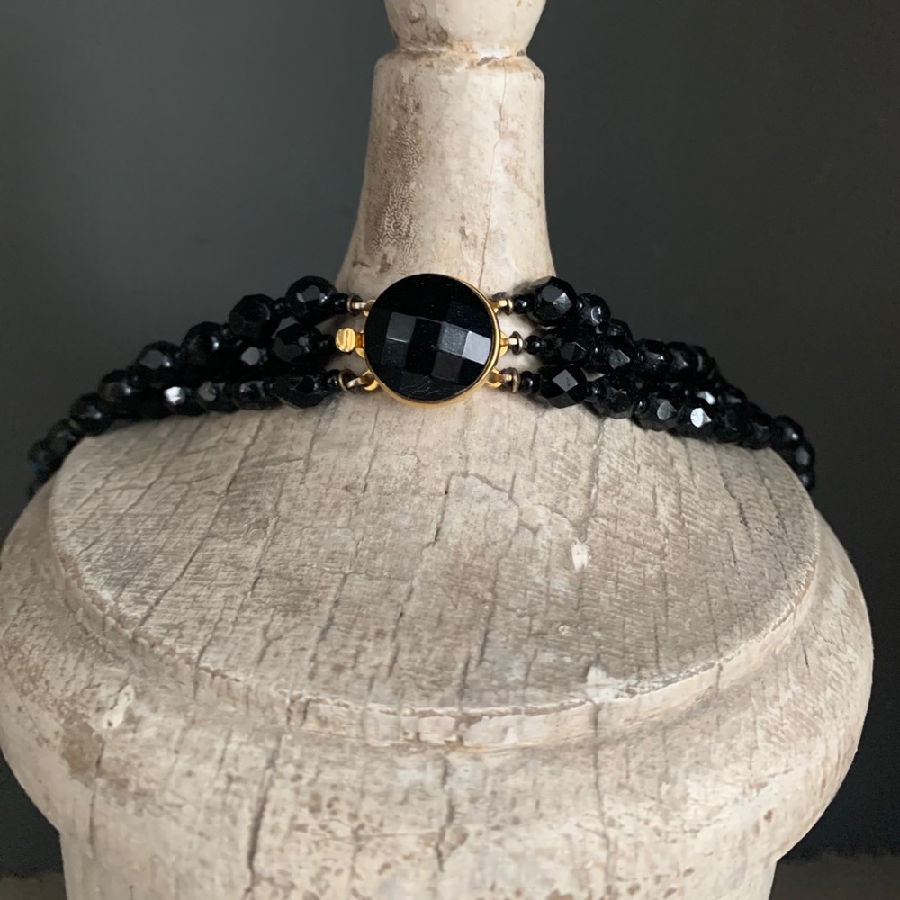 Three Strand Black Beaded Necklace - Picture 2 of 3